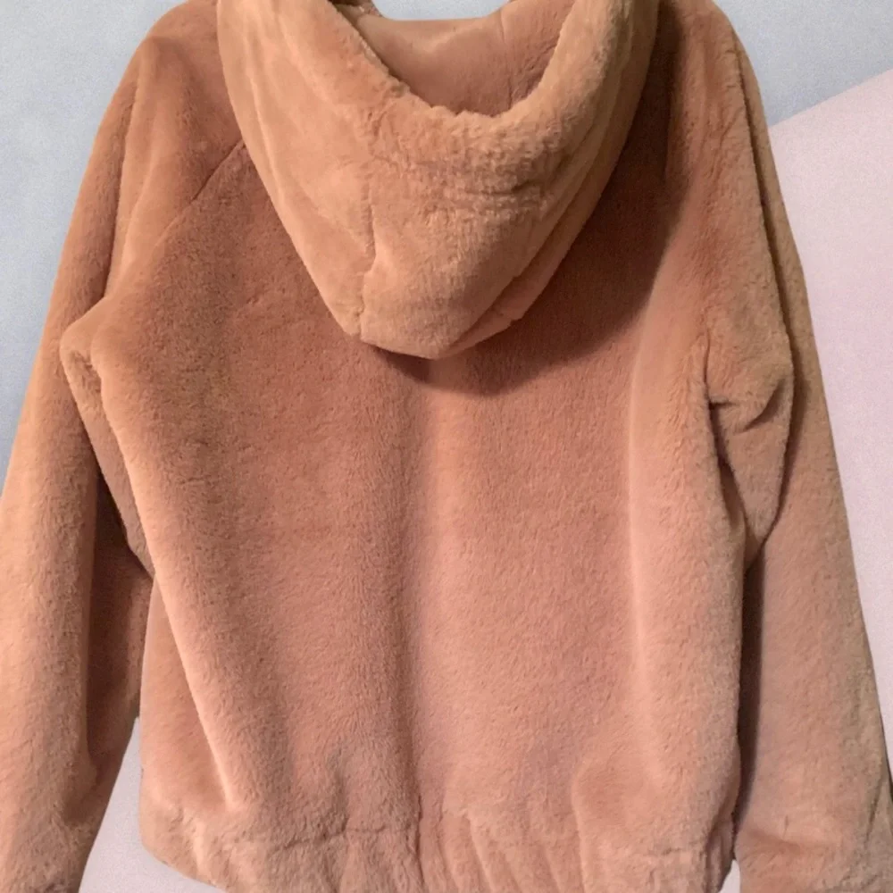 COFEE SHOP New York Pink Soft Feux Fur Silk Interior Hooded Dress Jacket Size XL - Picture 8 of 11